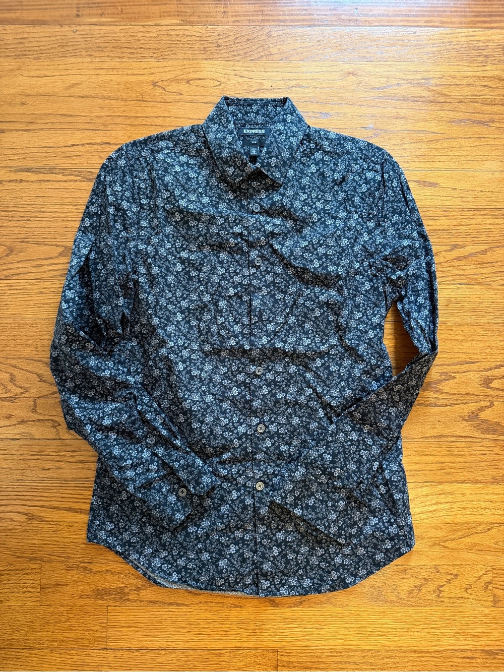 Express Black Shirt with White Floral Print